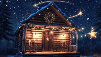 Cozy Log Cabin Under A Magical Starry Night Sky