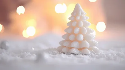 White Christmas Tree Candle On Snowy Surface