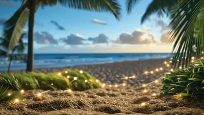 Red Christmas Ornament Resting On Tropical Beach Sand