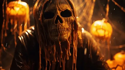 Creepy Skeleton Figure With Melting Wax Face