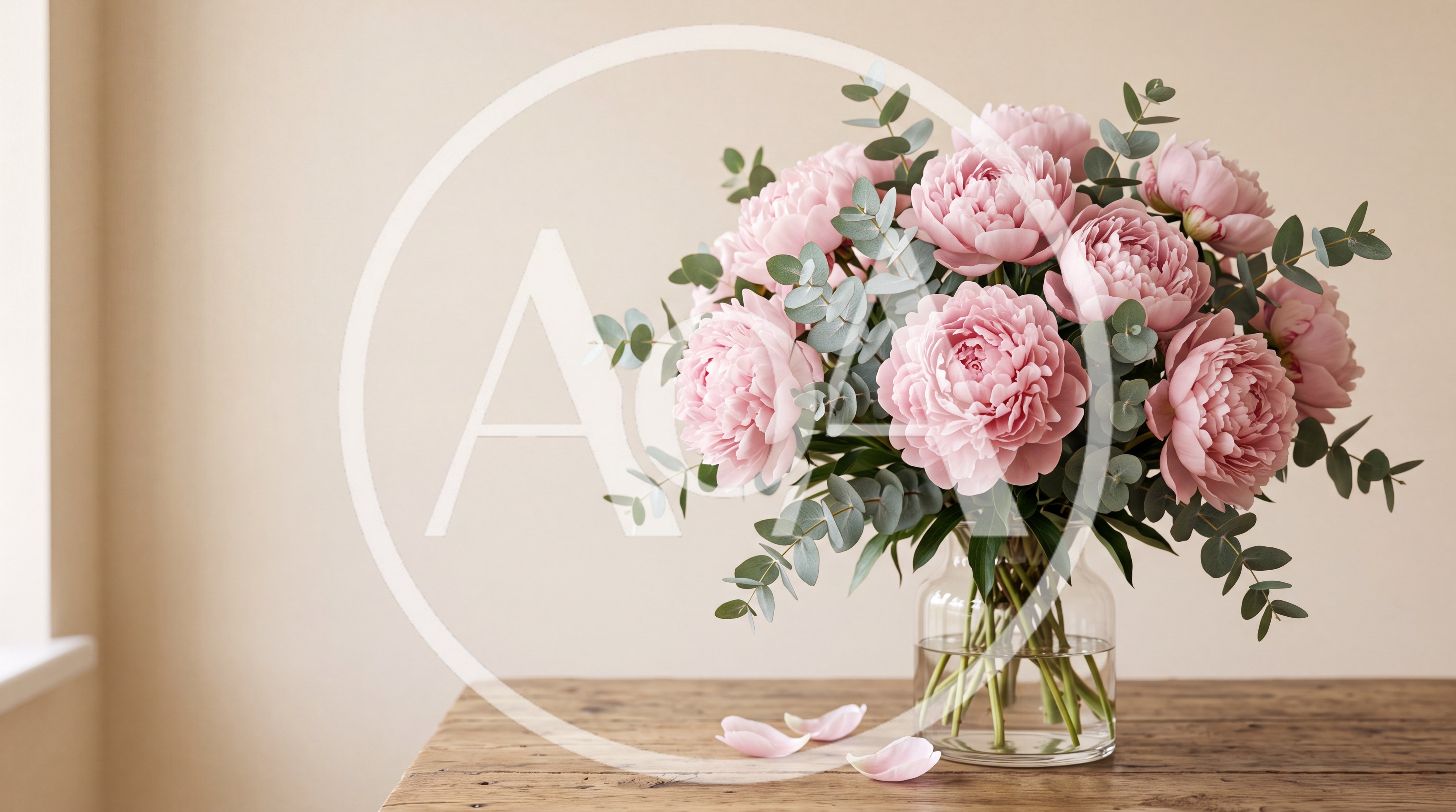Bouquet of Pink Peonies in Glass Vase