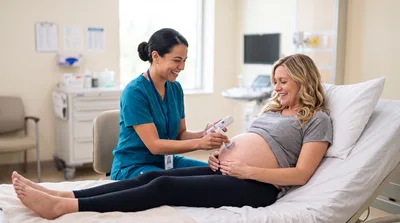Pregnant Woman Receiving Ultrasound Exam from Doctor