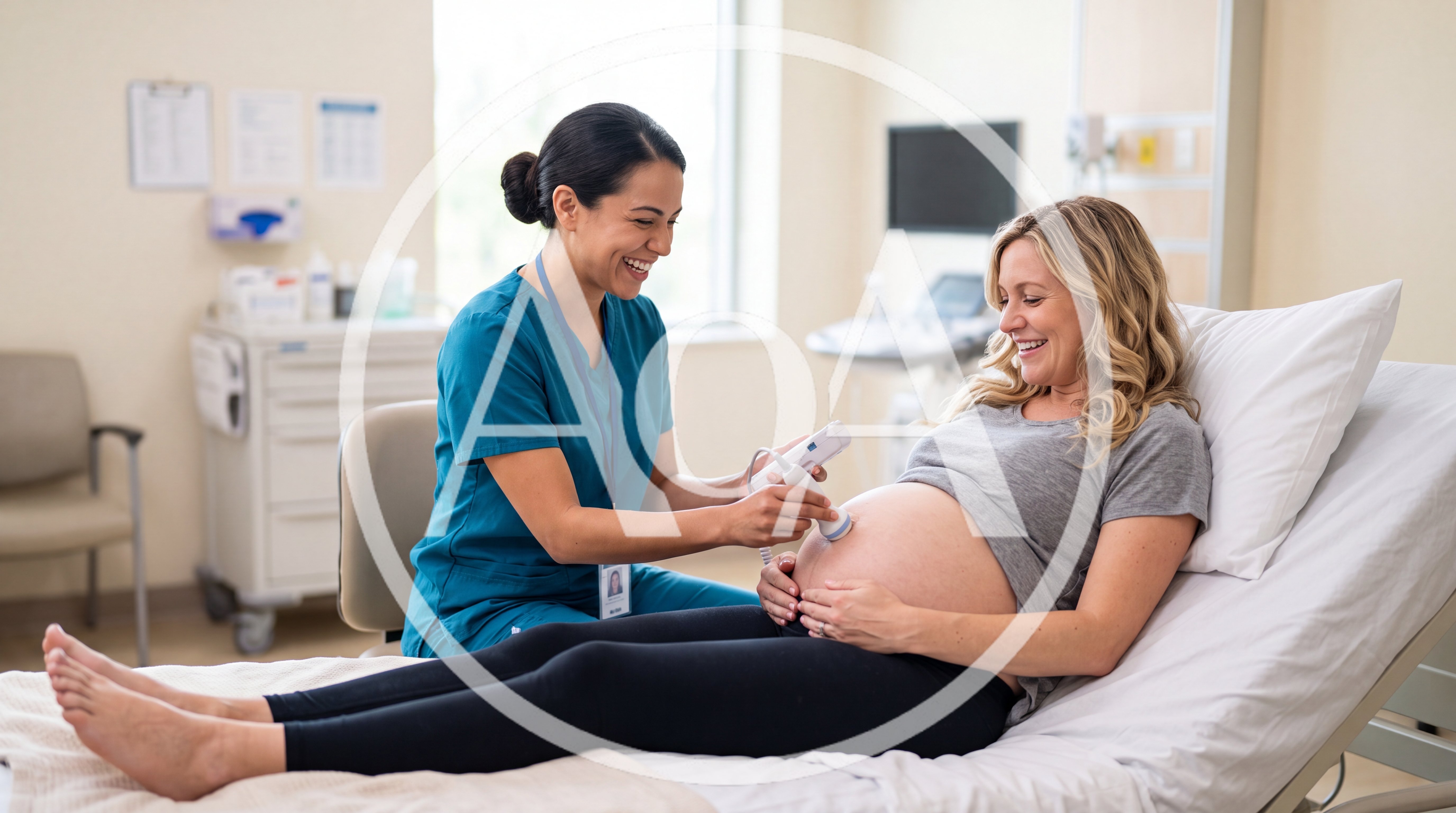 Pregnant Woman Receiving Ultrasound Exam from Doctor