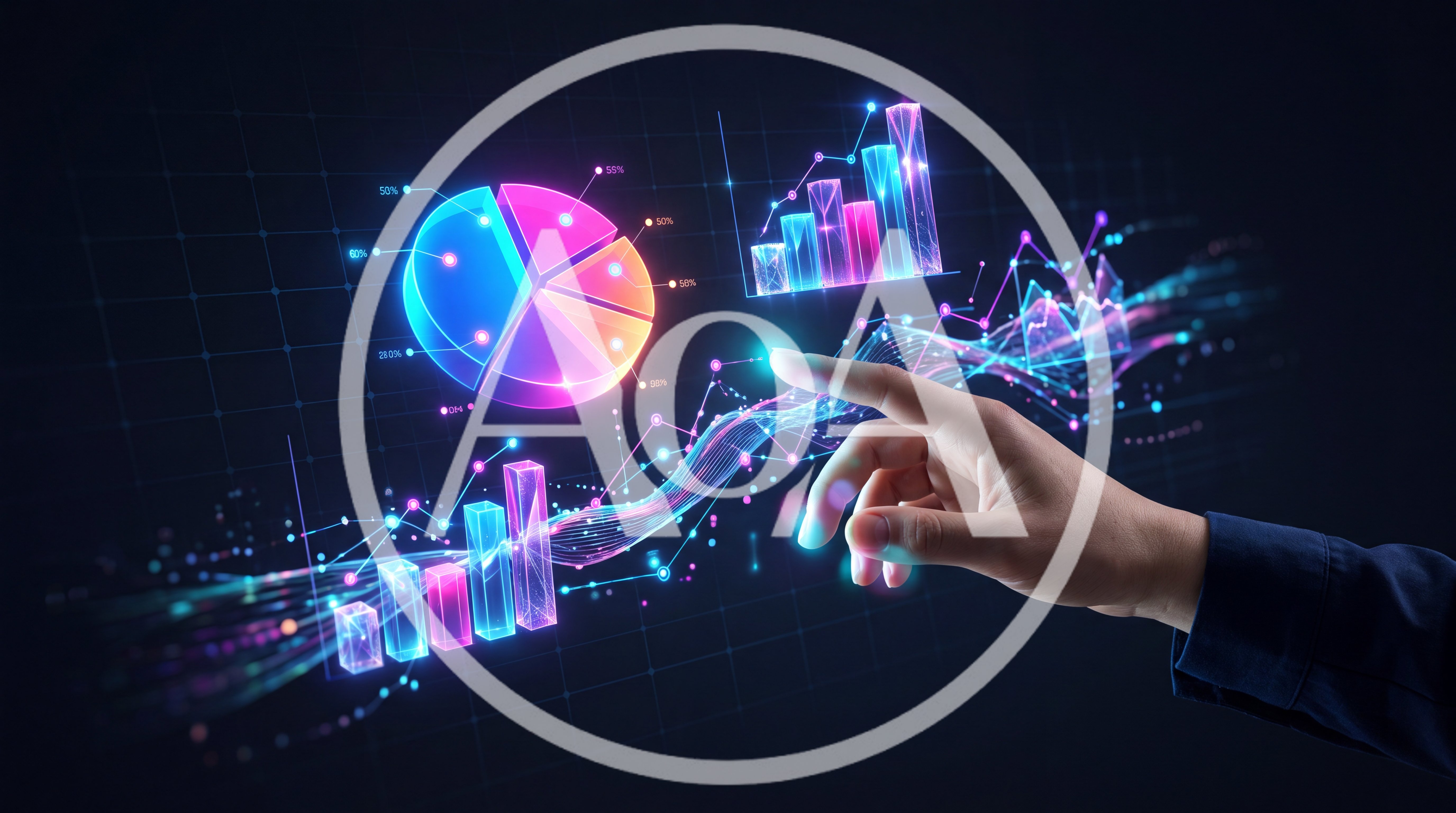 Hand Interacting With Digital Financial Data Visualization