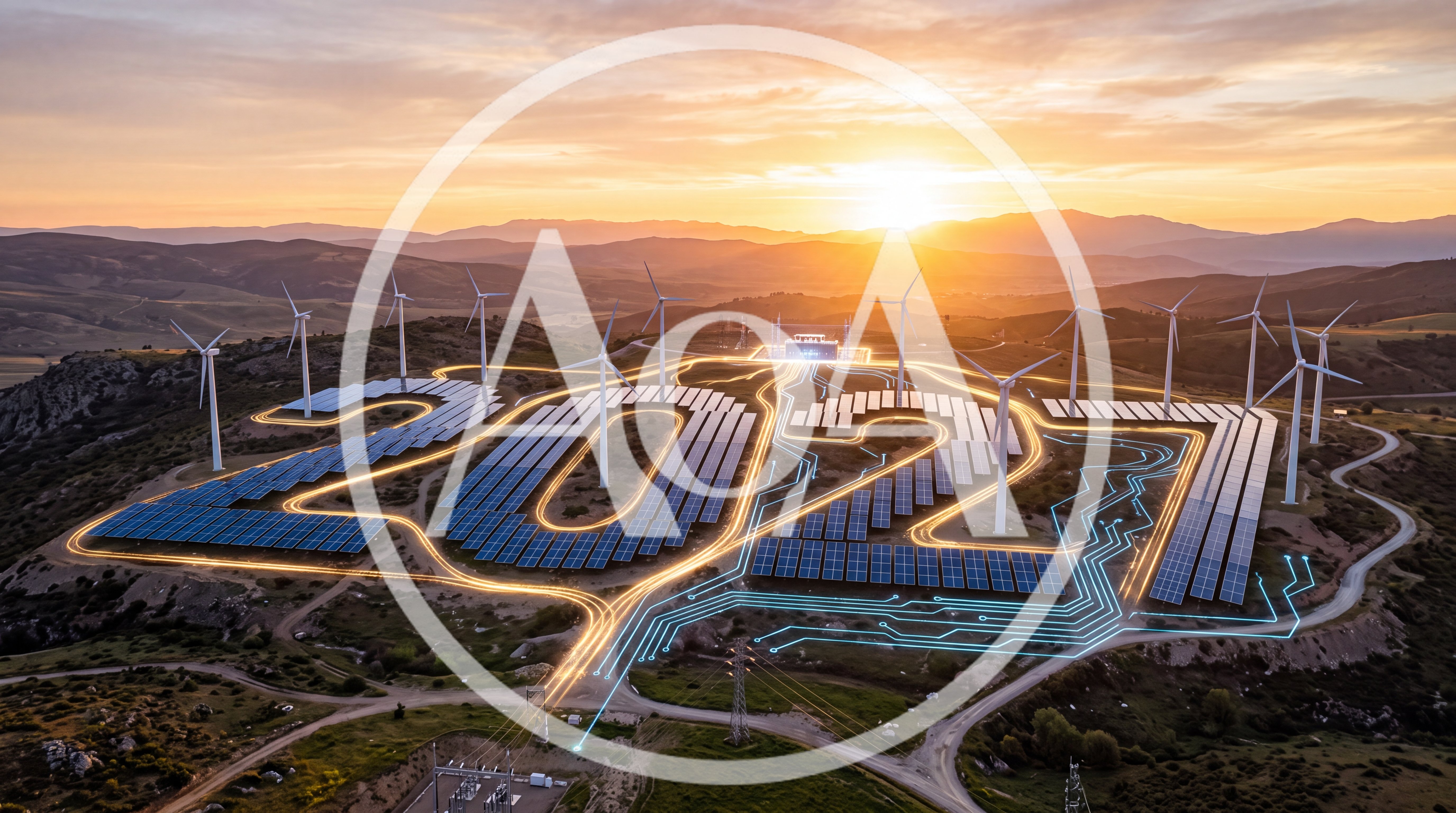Solar Panels And Wind Turbines Forming 2021 Shape