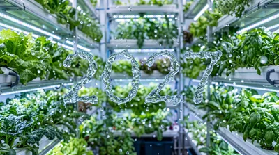 Water Splash Typography Forming 2027 In Vertical Farm