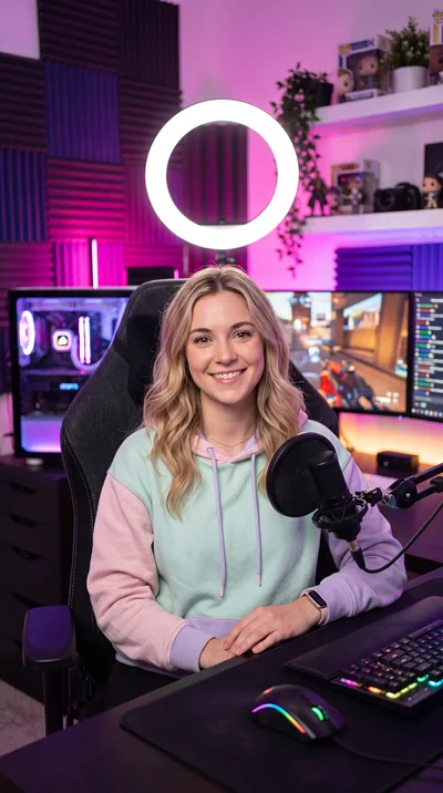 Young Female Gamer Streaming Video Games In Her Studio