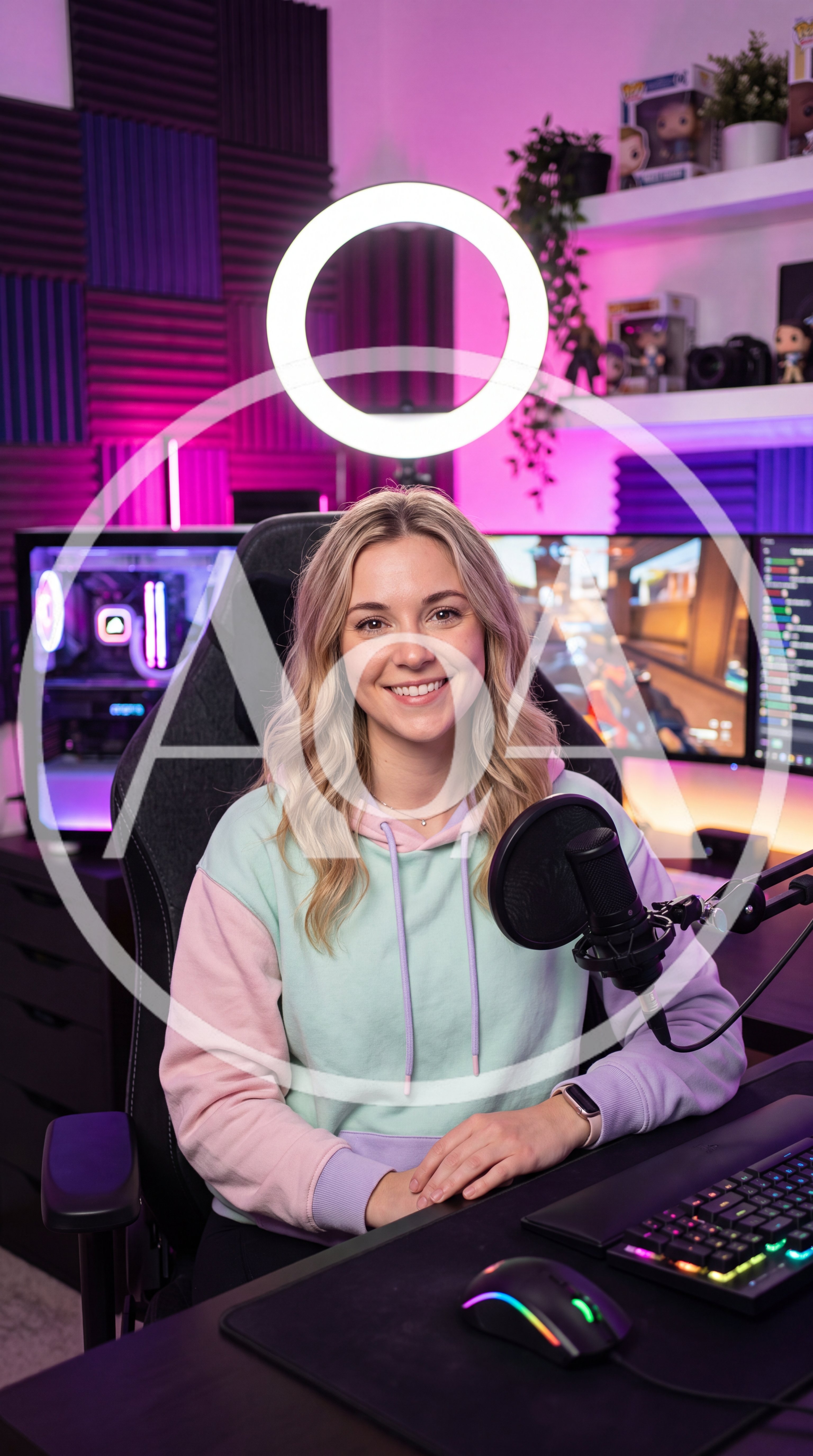 Young Female Gamer Streaming Video Games In Her Studio