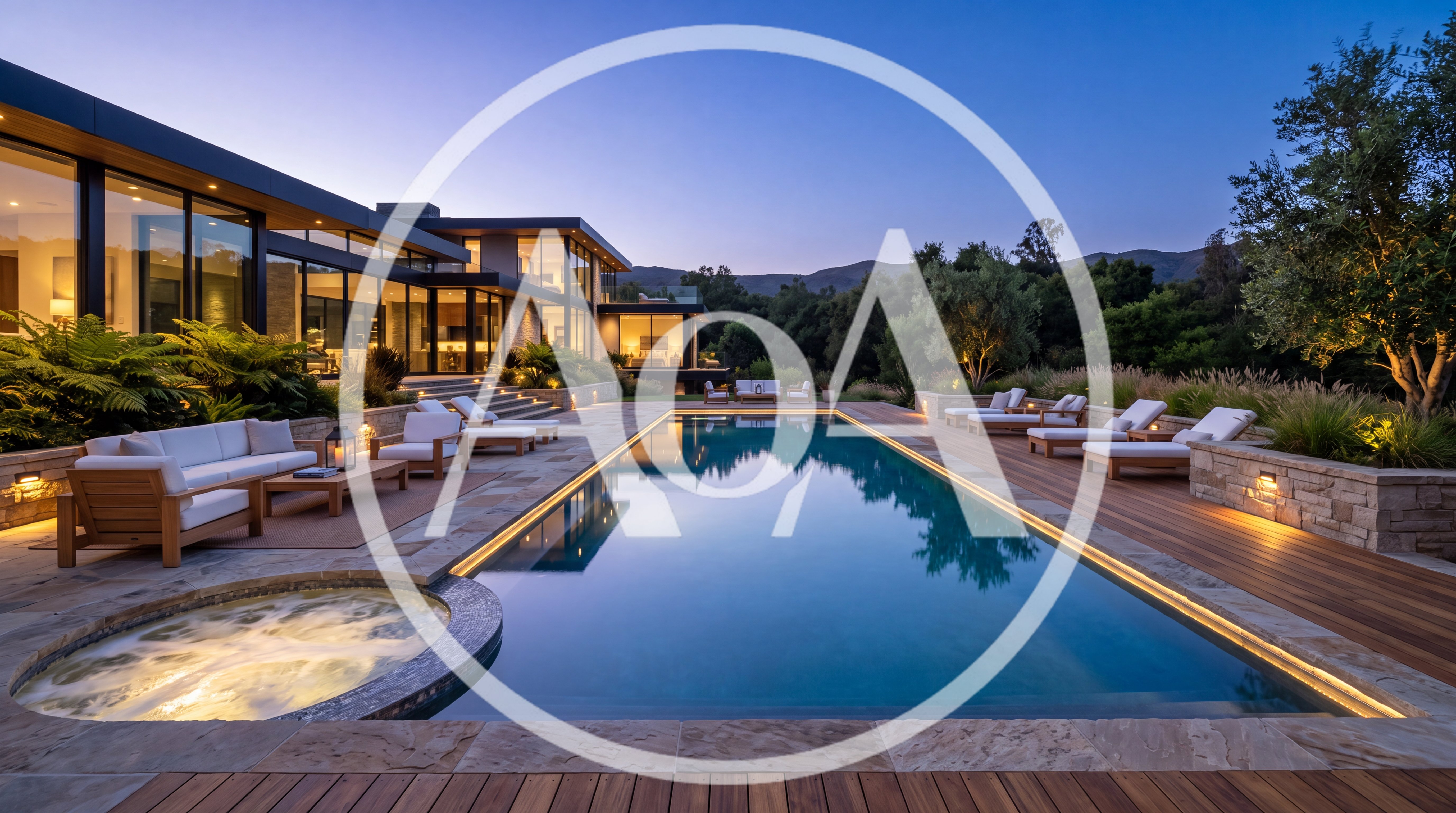 Luxury Modern Mansion With Infinity Pool At Twilight