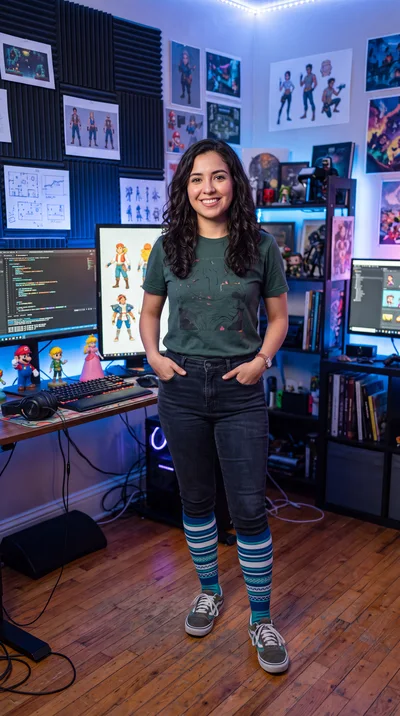 Female Game Developer Standing In Her Creative Home Office