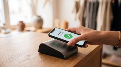 Customer Making Contactless Payment With Smartphone