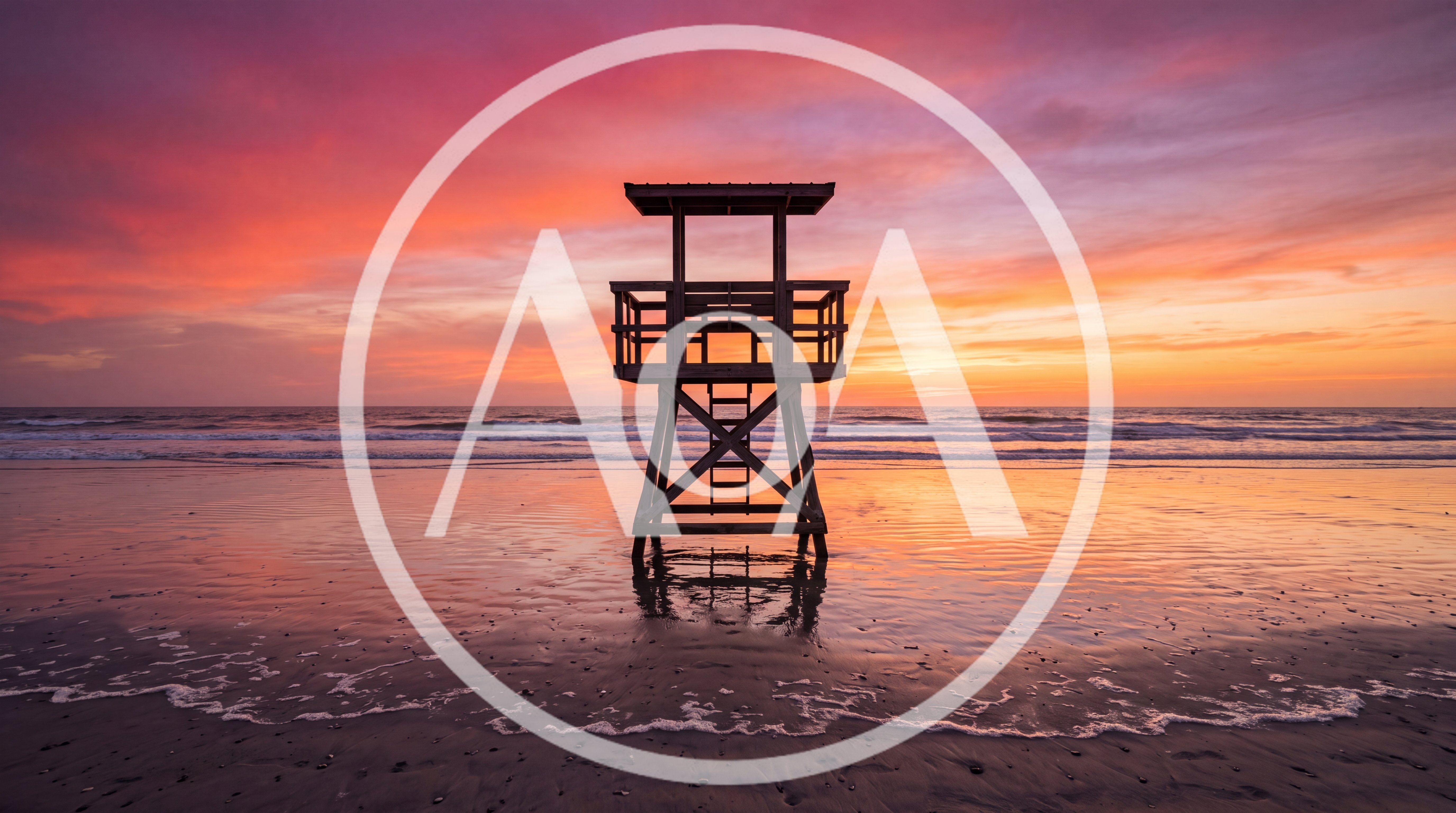 Lifeguard Tower Silhouette Against A Vibrant Sunset