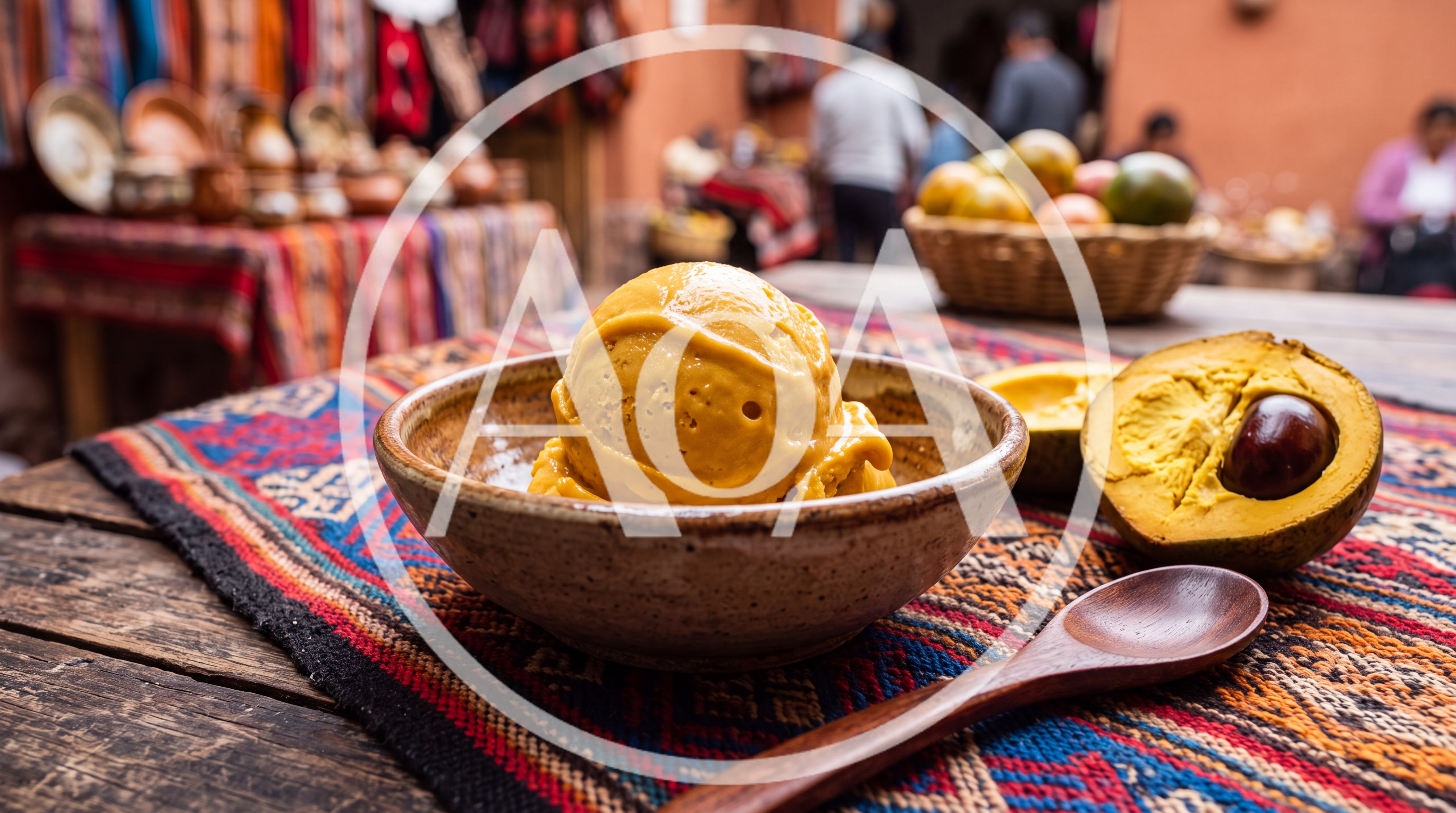 Lucuma Ice Cream Served in a Rustic Bowl
