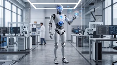 Humanoid Robot Interacting With Holographic Data Interface