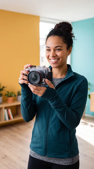 Young Woman Holding Underwater Camera Housing