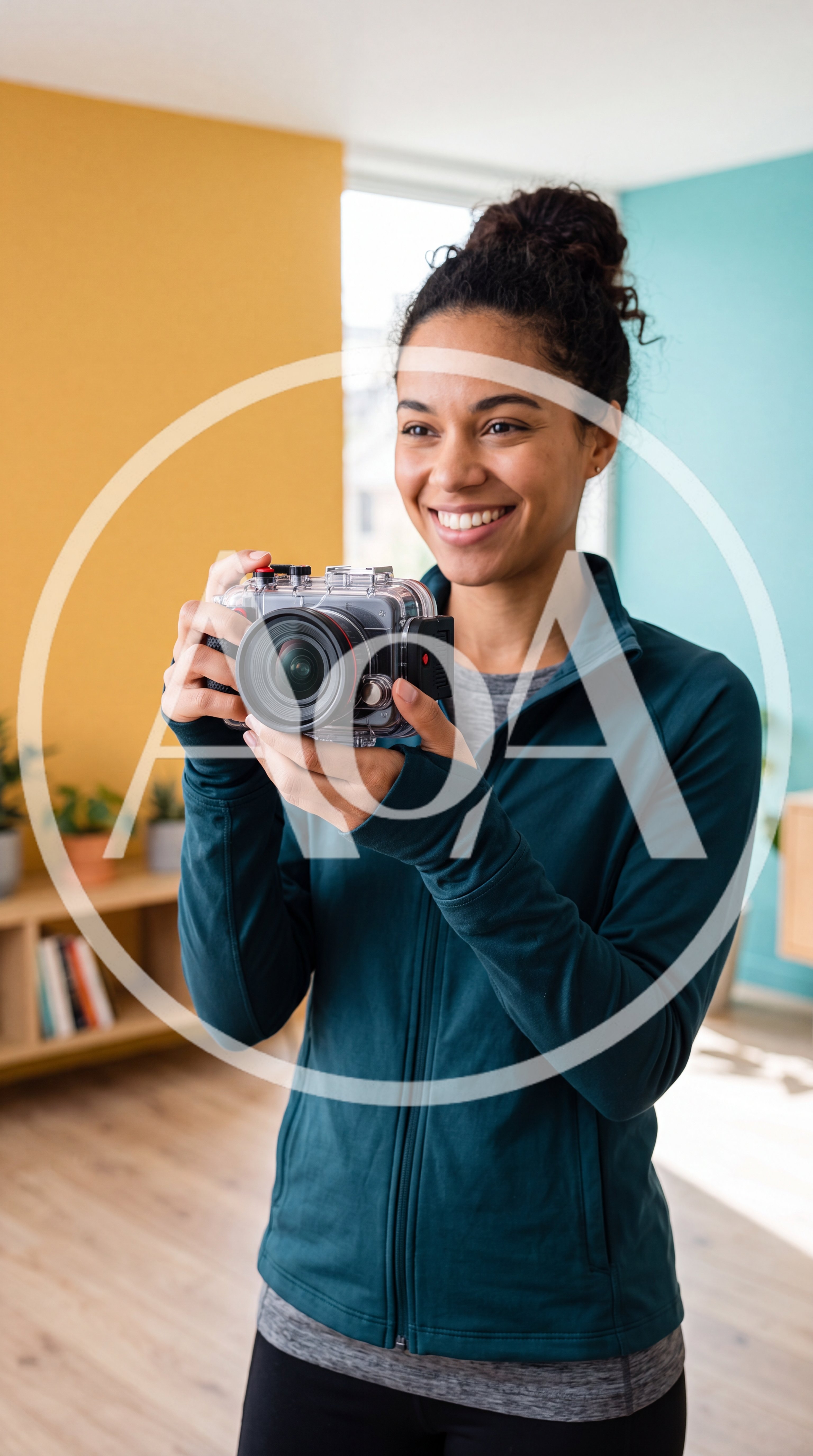 Young Woman Holding Underwater Camera Housing