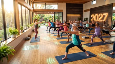Senior Yoga Class in Modern Studio