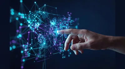 Human Hand Interacting With Digital Global Network Map