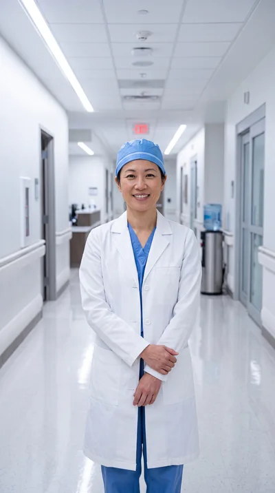 Female Surgeon Standing In Hospital Corridor