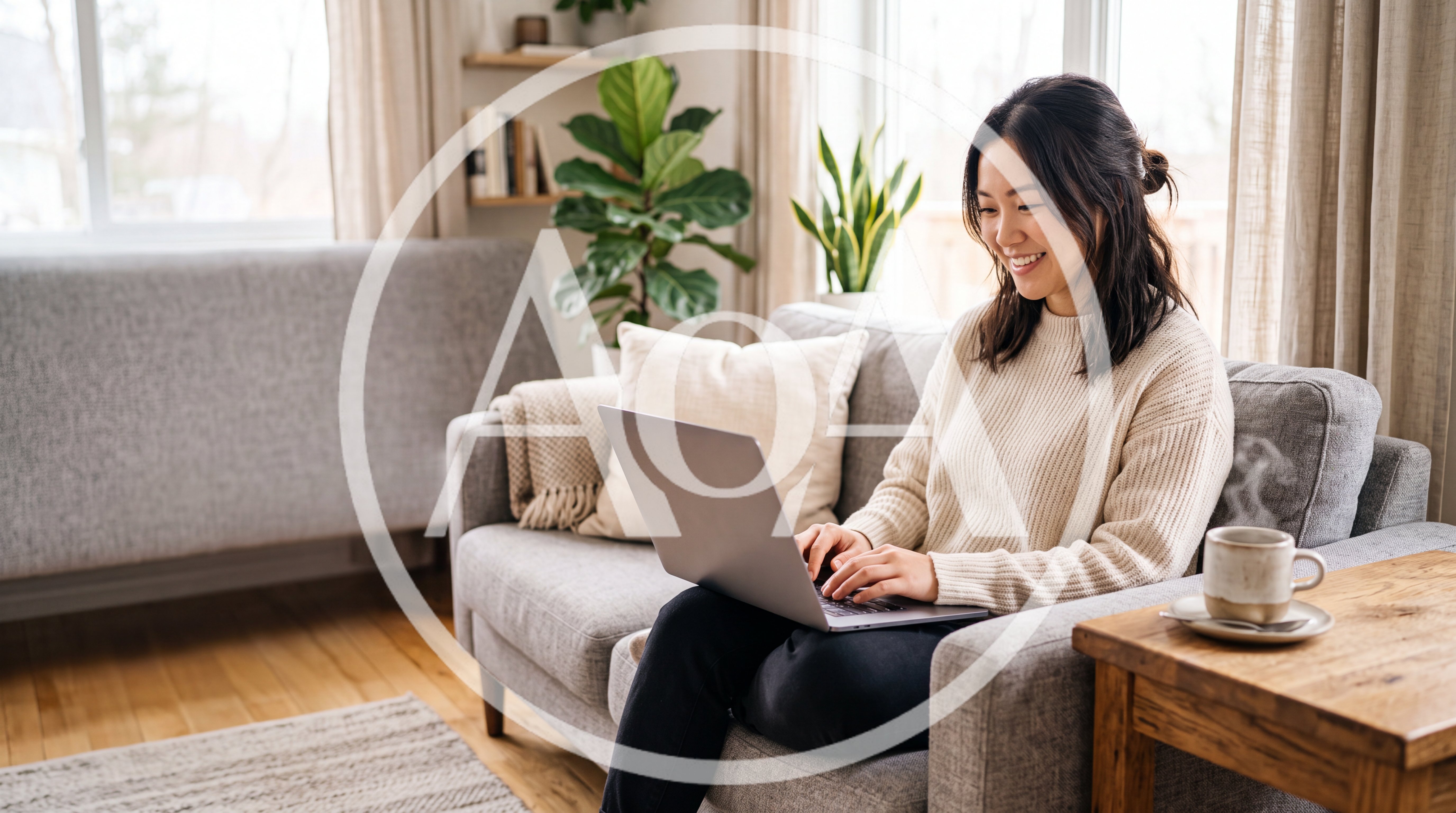 Young Asian Woman Working On Laptop At Home