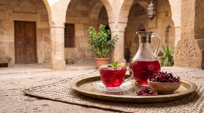 Hibiscus Tea Served on a Traditional Brass Tray