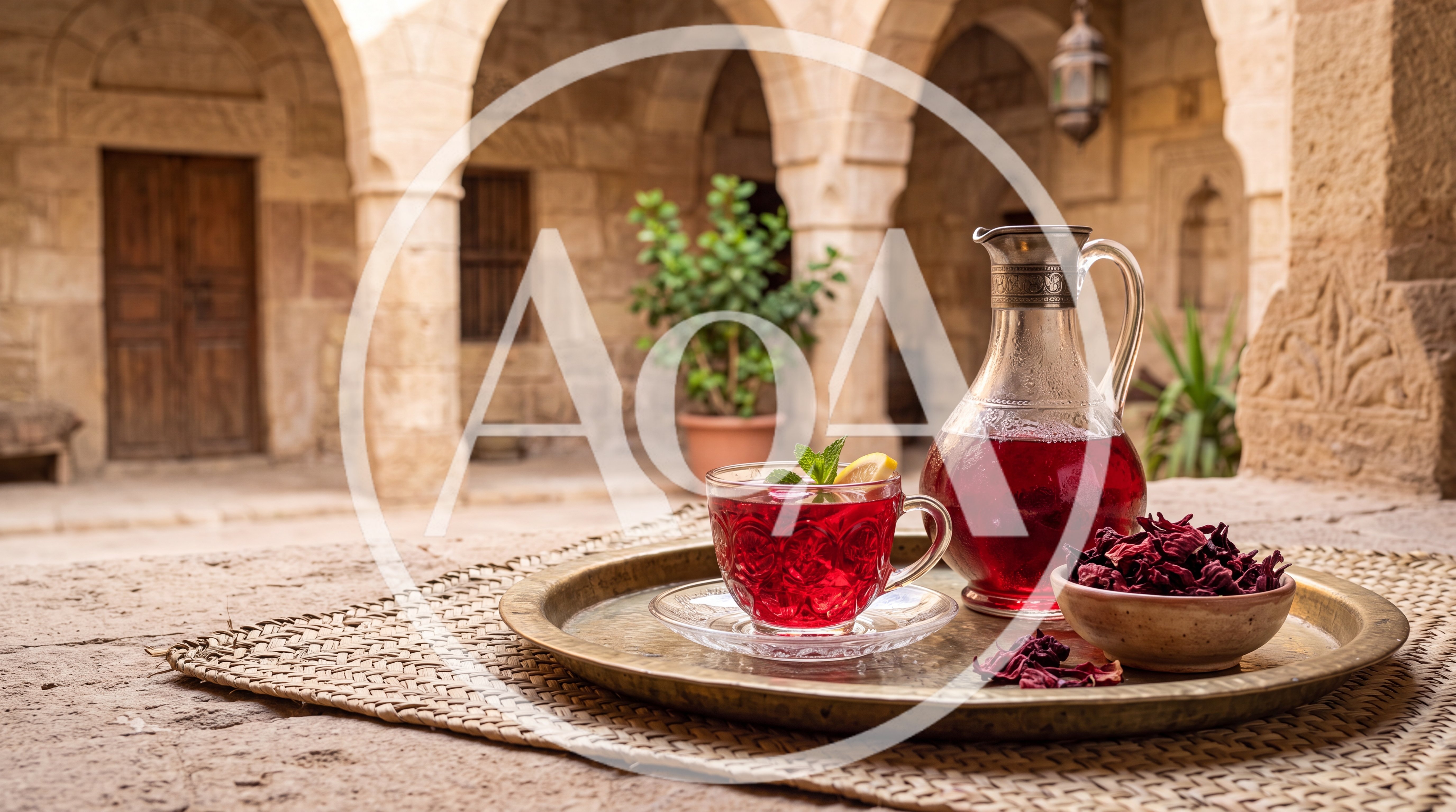 Hibiscus Tea Served on a Traditional Brass Tray