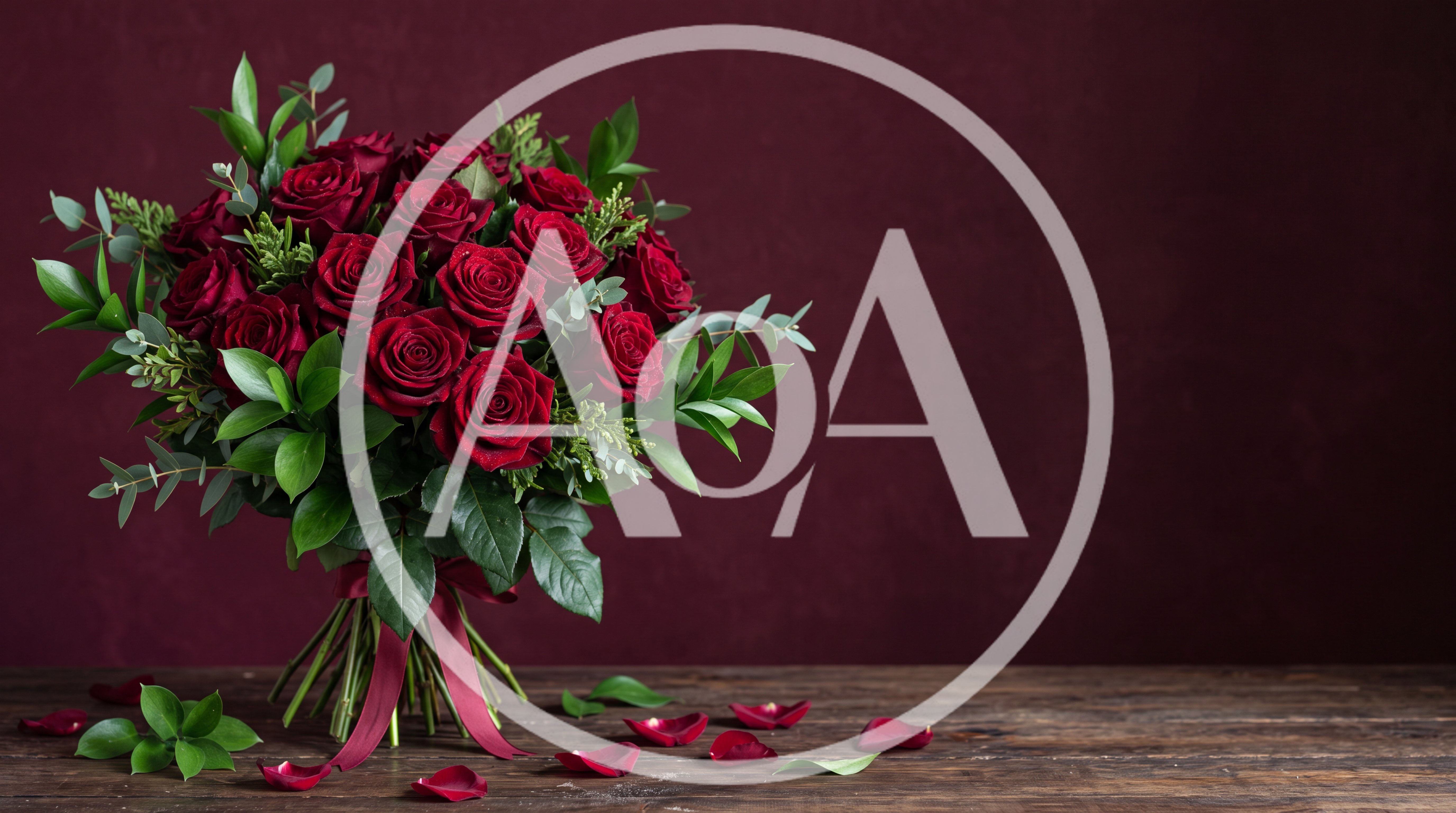 Bouquet of Red Roses on Wooden Table