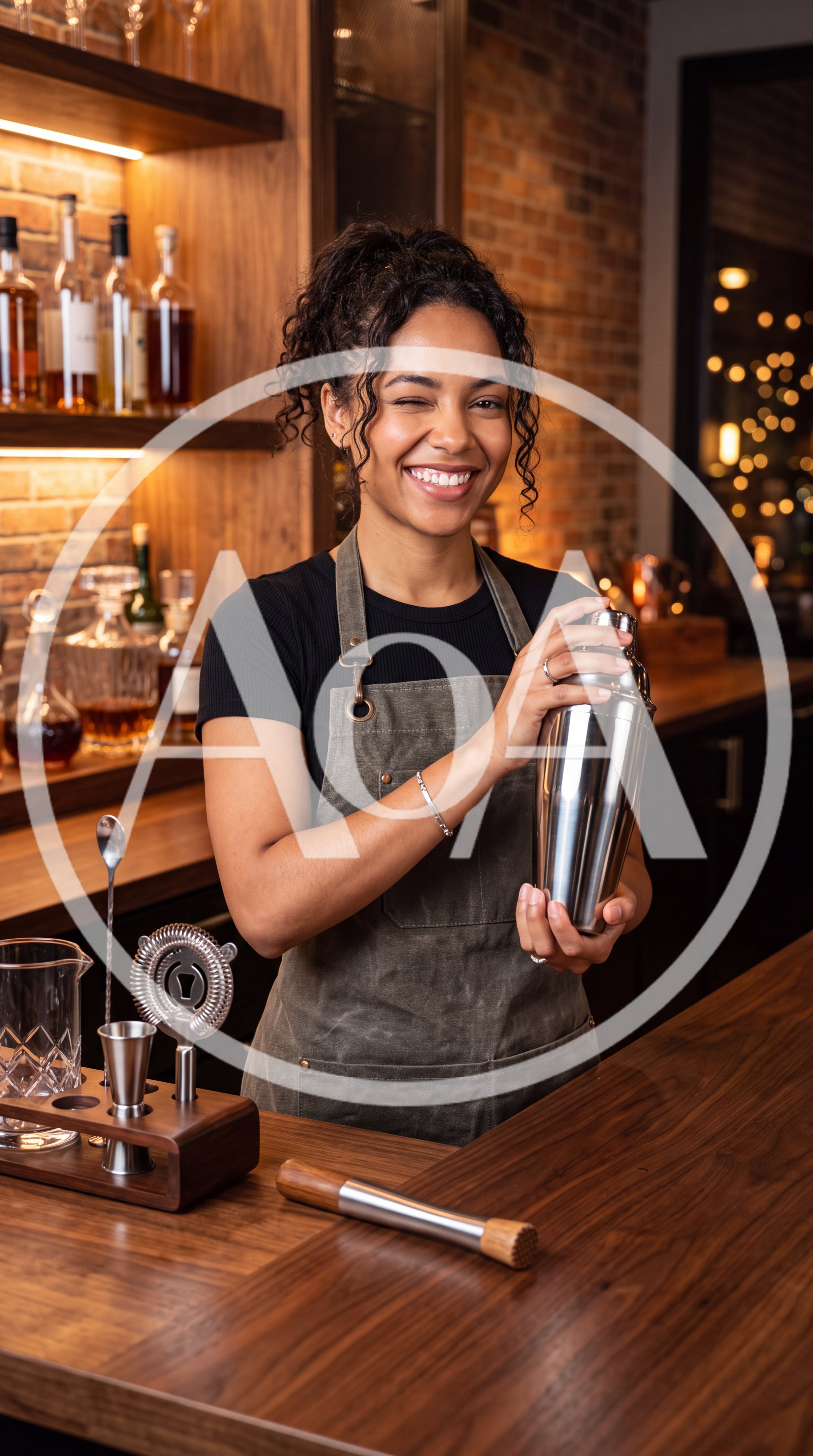 Smiling Female Bartender Preparing A Cocktail In A Bar