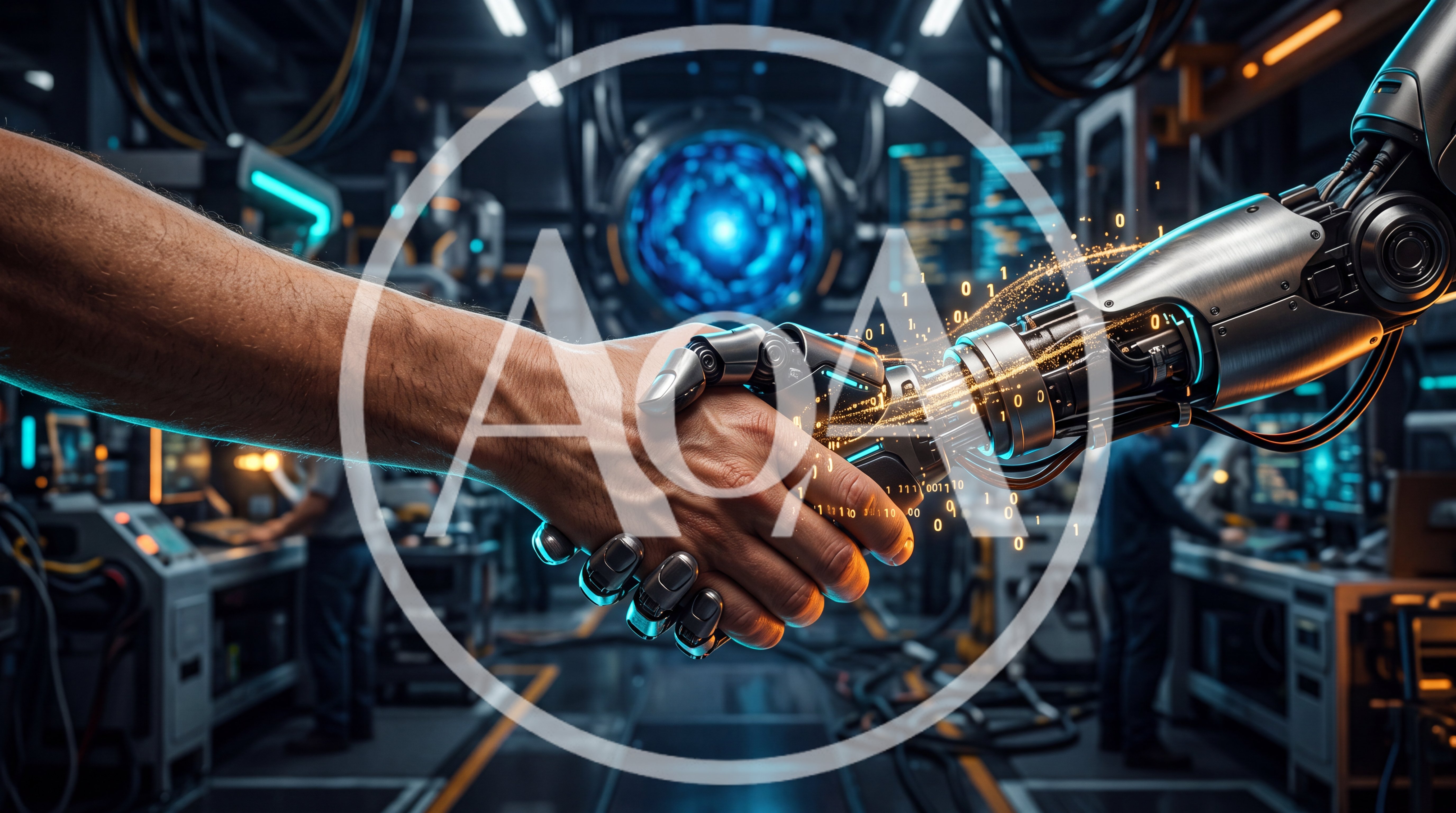 Human Hand Shaking Robotic Hand In Futuristic Laboratory