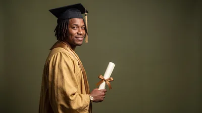 Young African American Graduate Holding Diploma