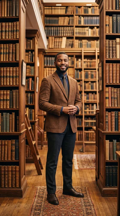 Professional Man Standing In A Classic Library