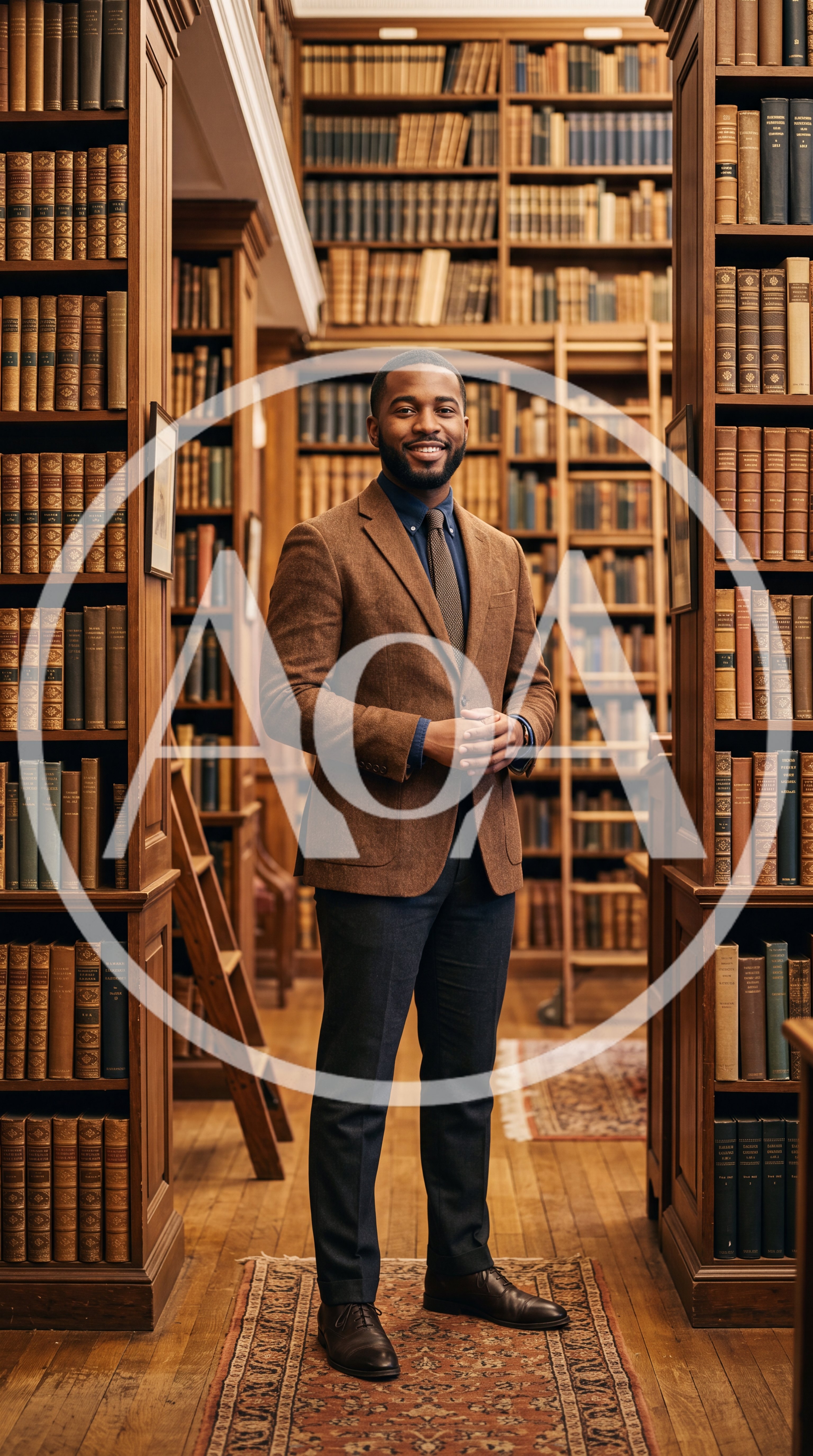 Professional Man Standing In A Classic Library