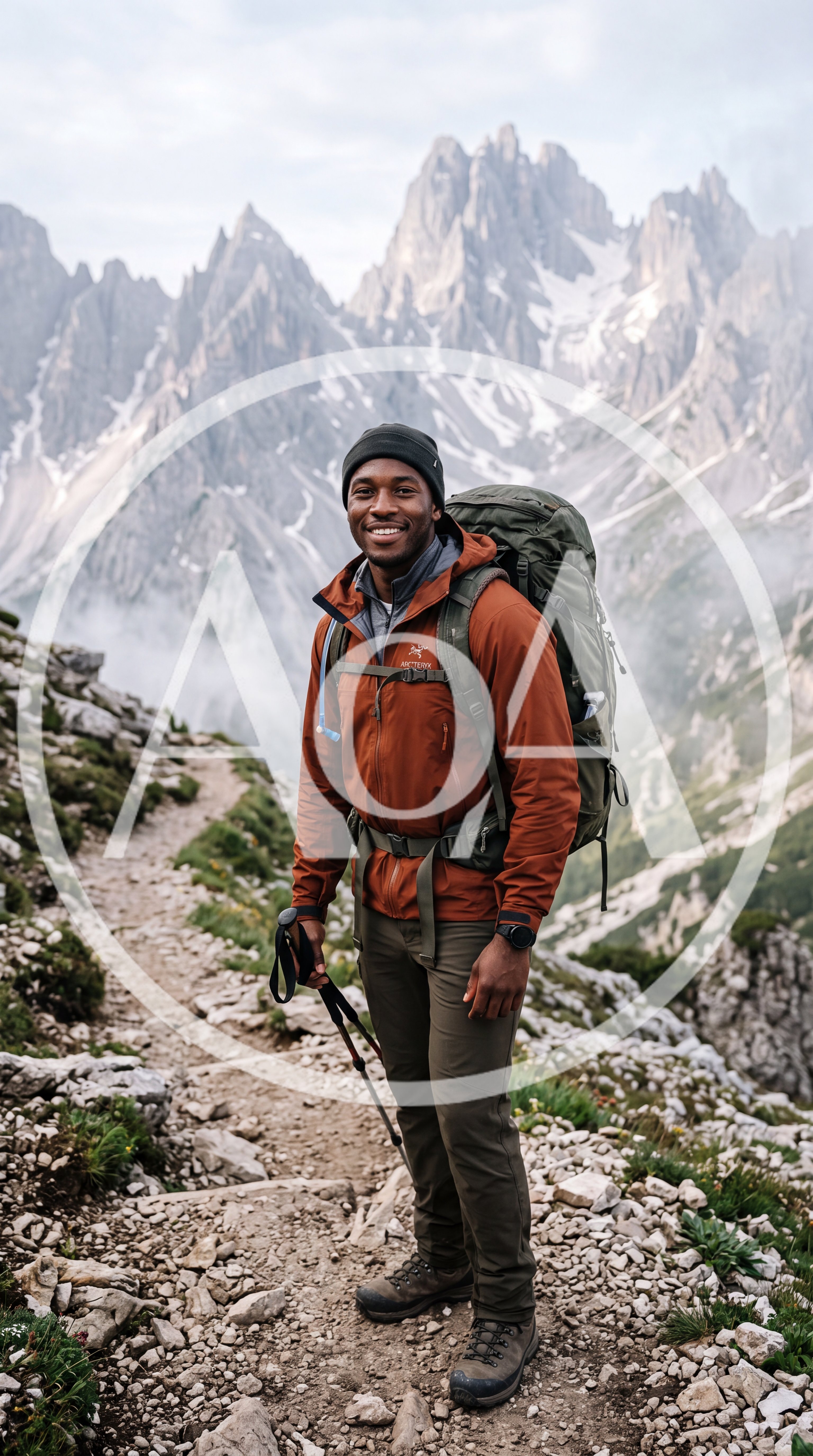 Smiling Hiker Standing On A Mountain Trail
