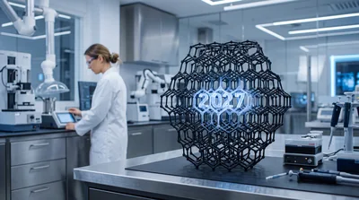 Scientist Working in Laboratory with Futuristic Molecular Structure