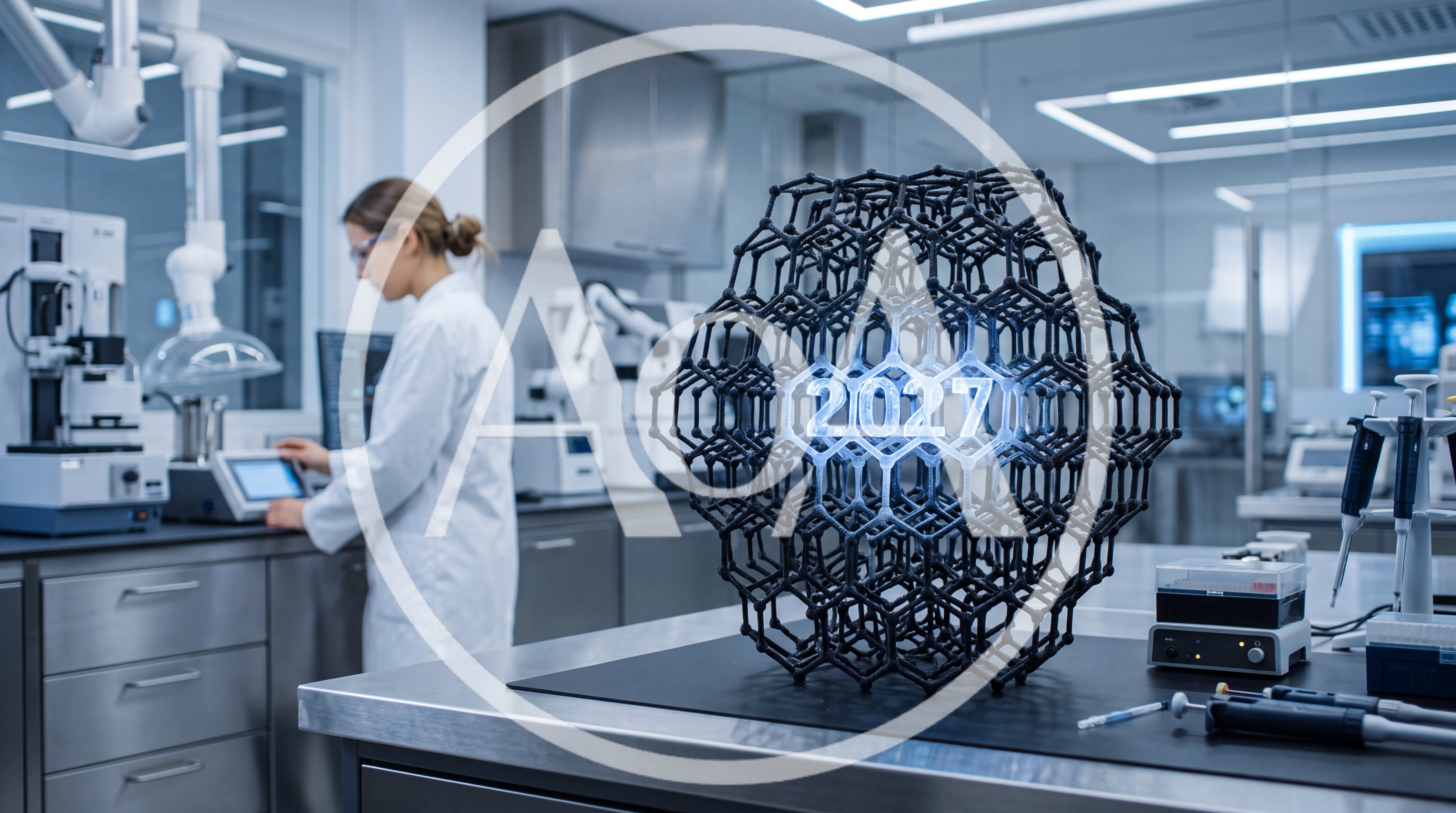 Scientist Working in Laboratory with Futuristic Molecular Structure
