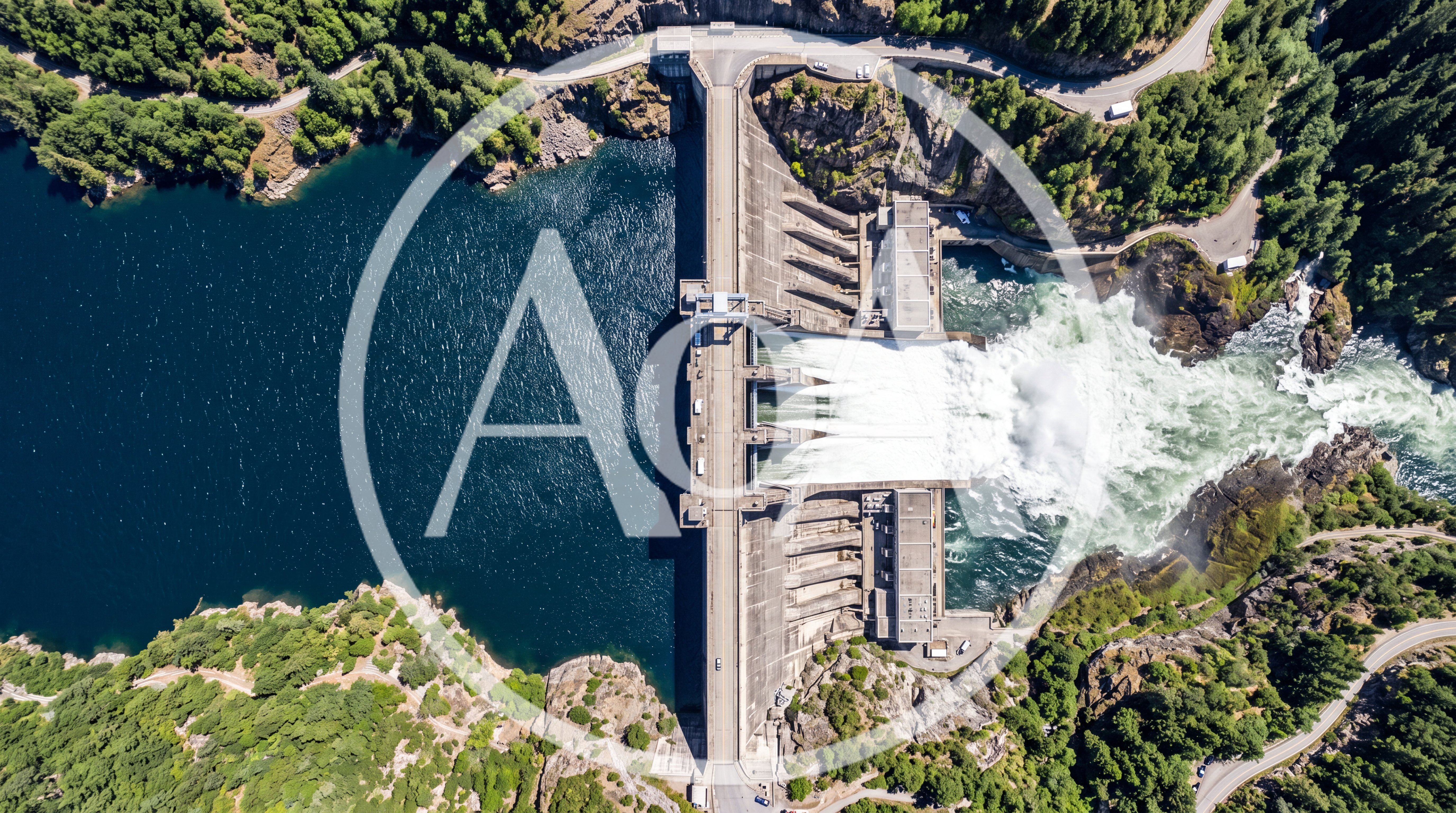Aerial View Of A Hydroelectric Dam Releasing Water