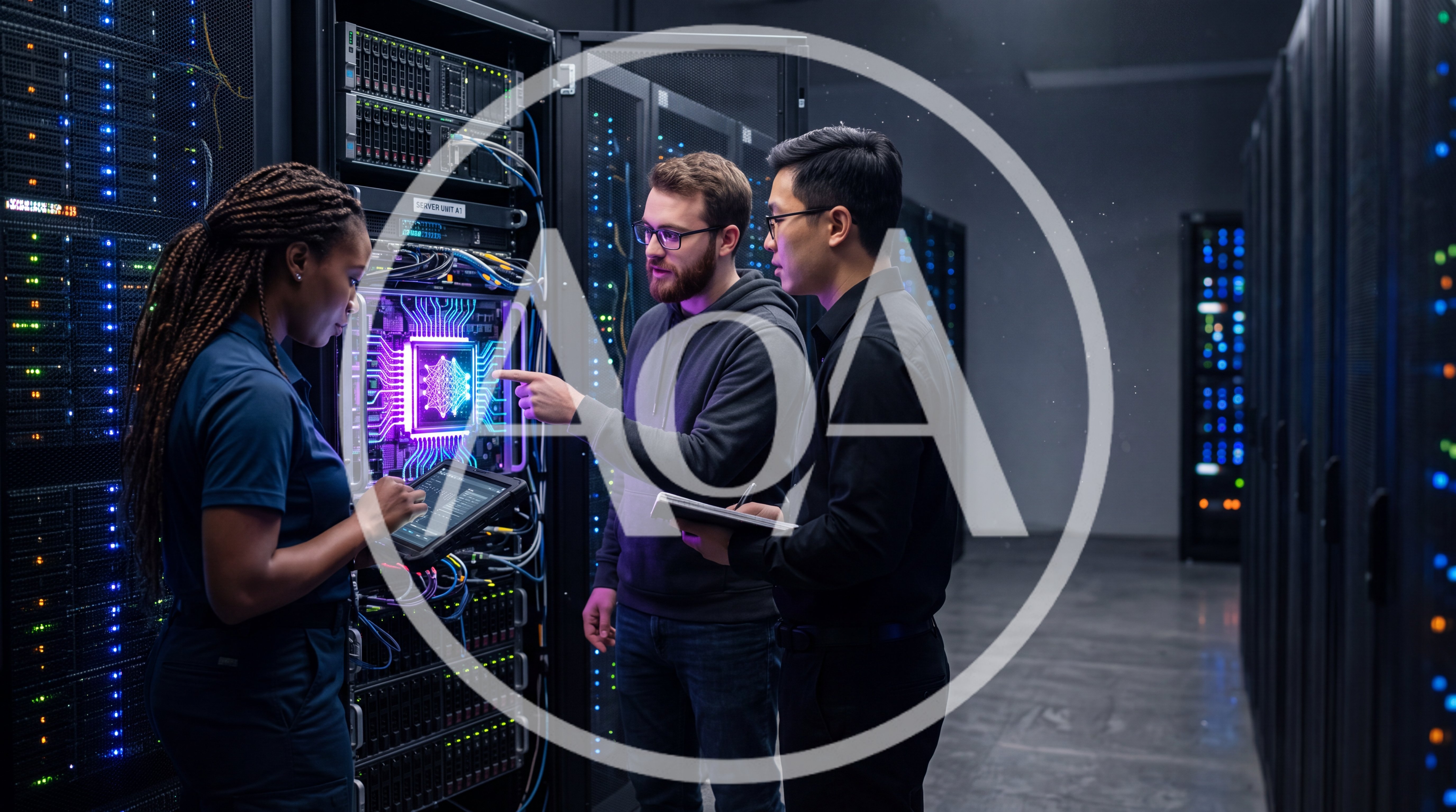 IT Professionals Inspecting Advanced Server Hardware In Data Center