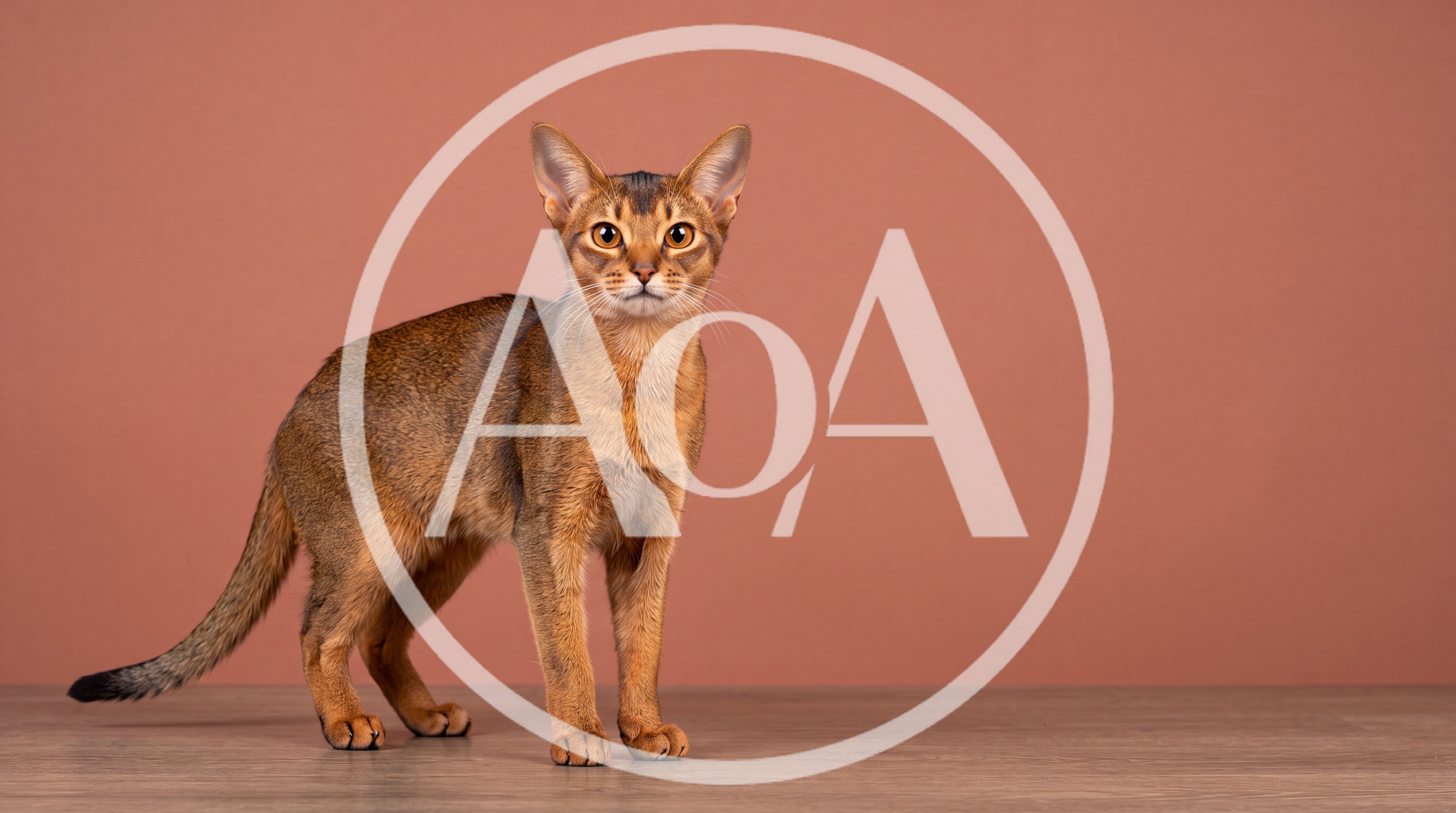 Abyssinian Cat Standing On A Wooden Surface