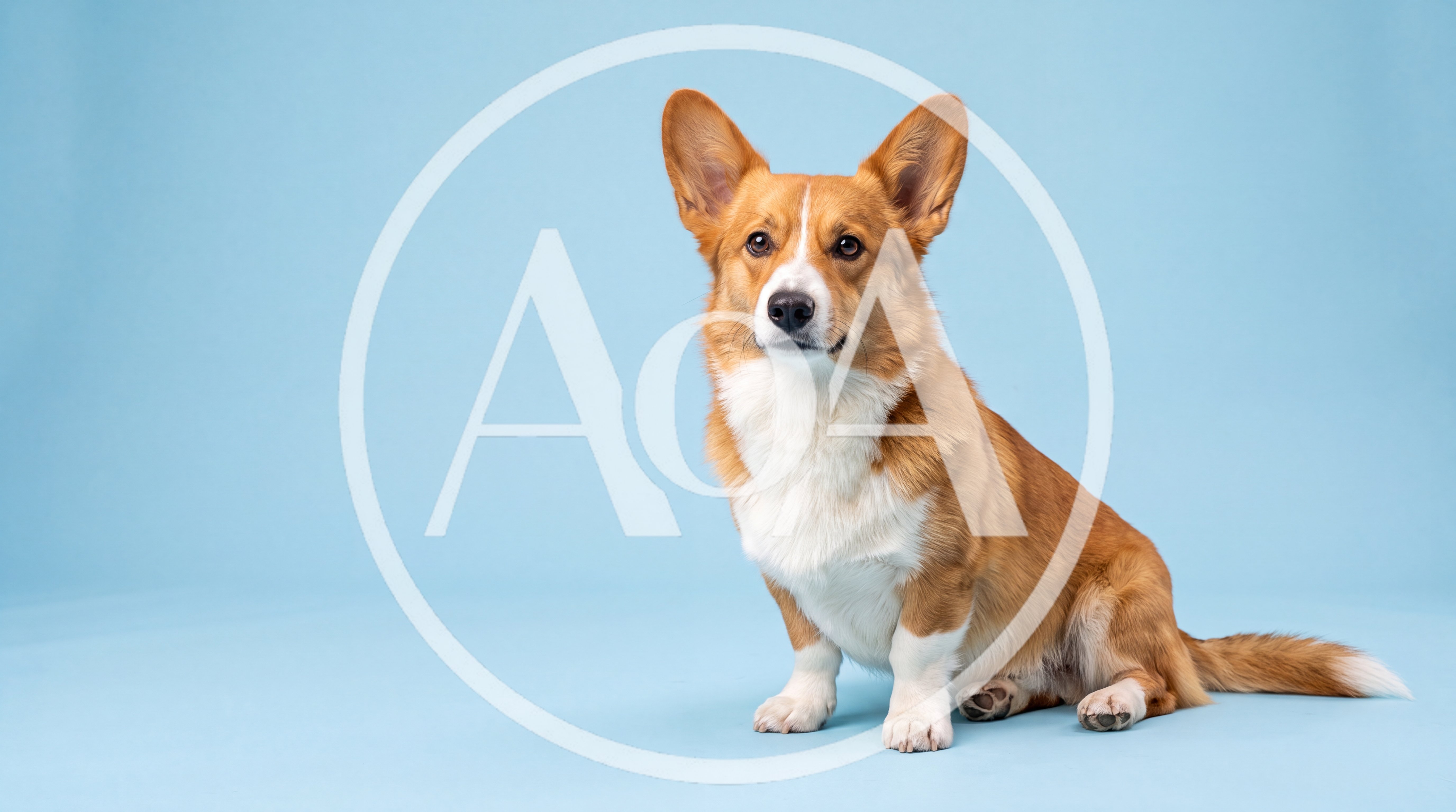 Pembroke Welsh Corgi Sitting On A Blue Background