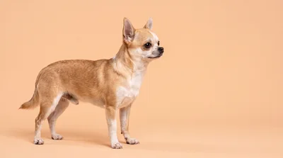 Small Tan Chihuahua Standing On Beige Background
