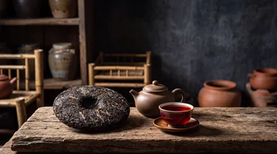 Pu-erh Tea Cake With Teapot And Cup
