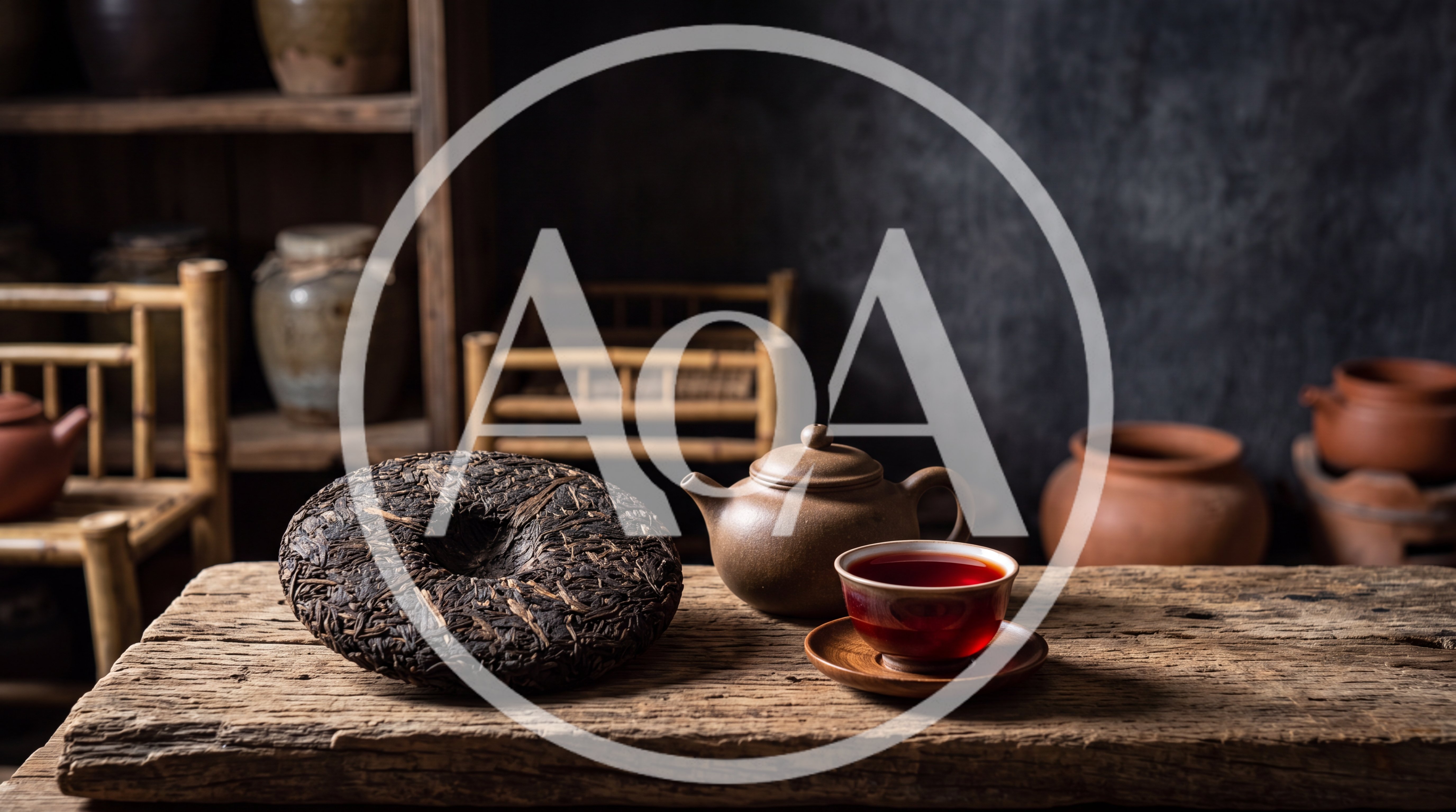 Pu-erh Tea Cake With Teapot And Cup