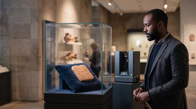 Museum Curator Examining Ancient Cuneiform Tablet