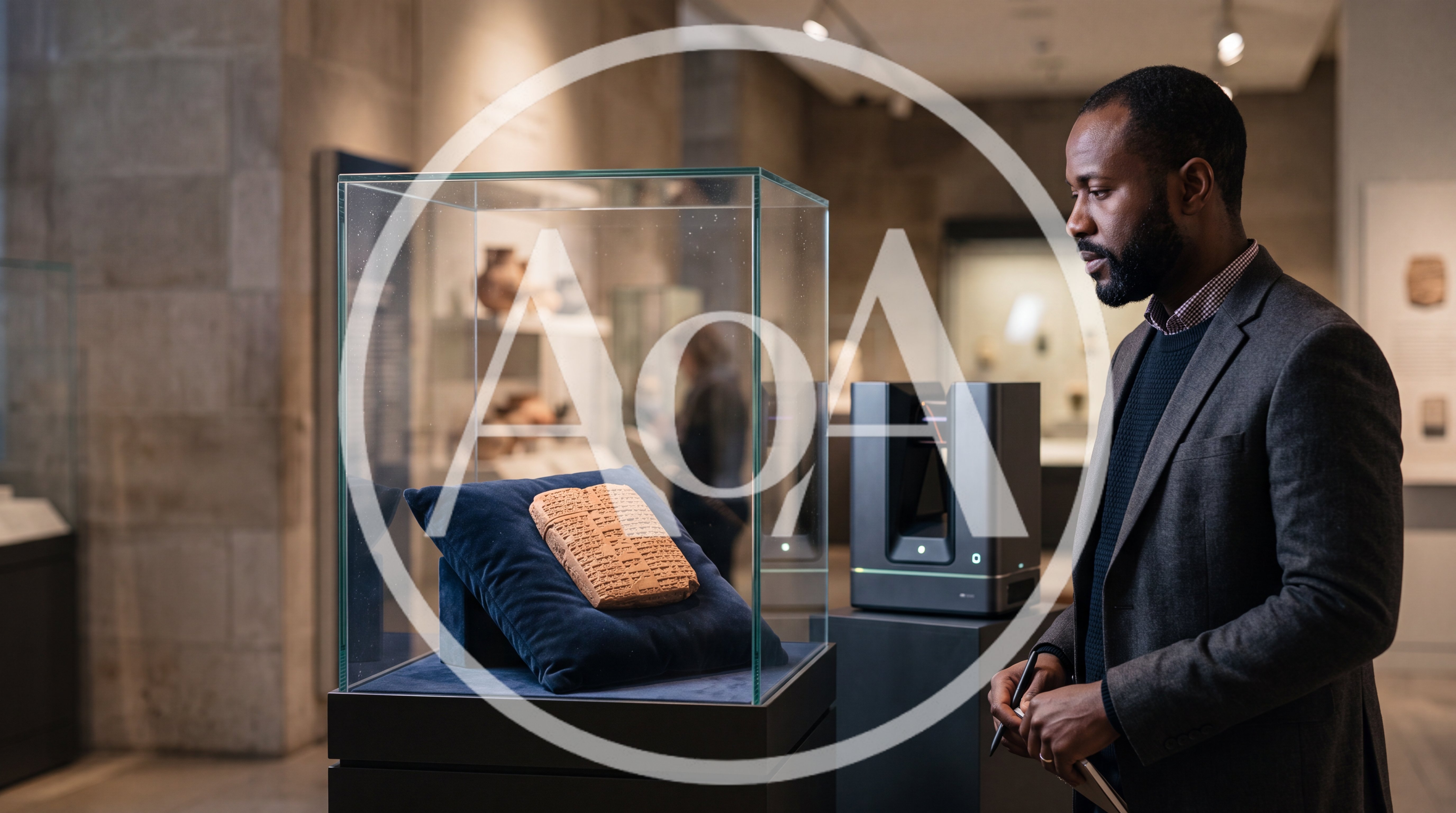 Museum Curator Examining Ancient Cuneiform Tablet