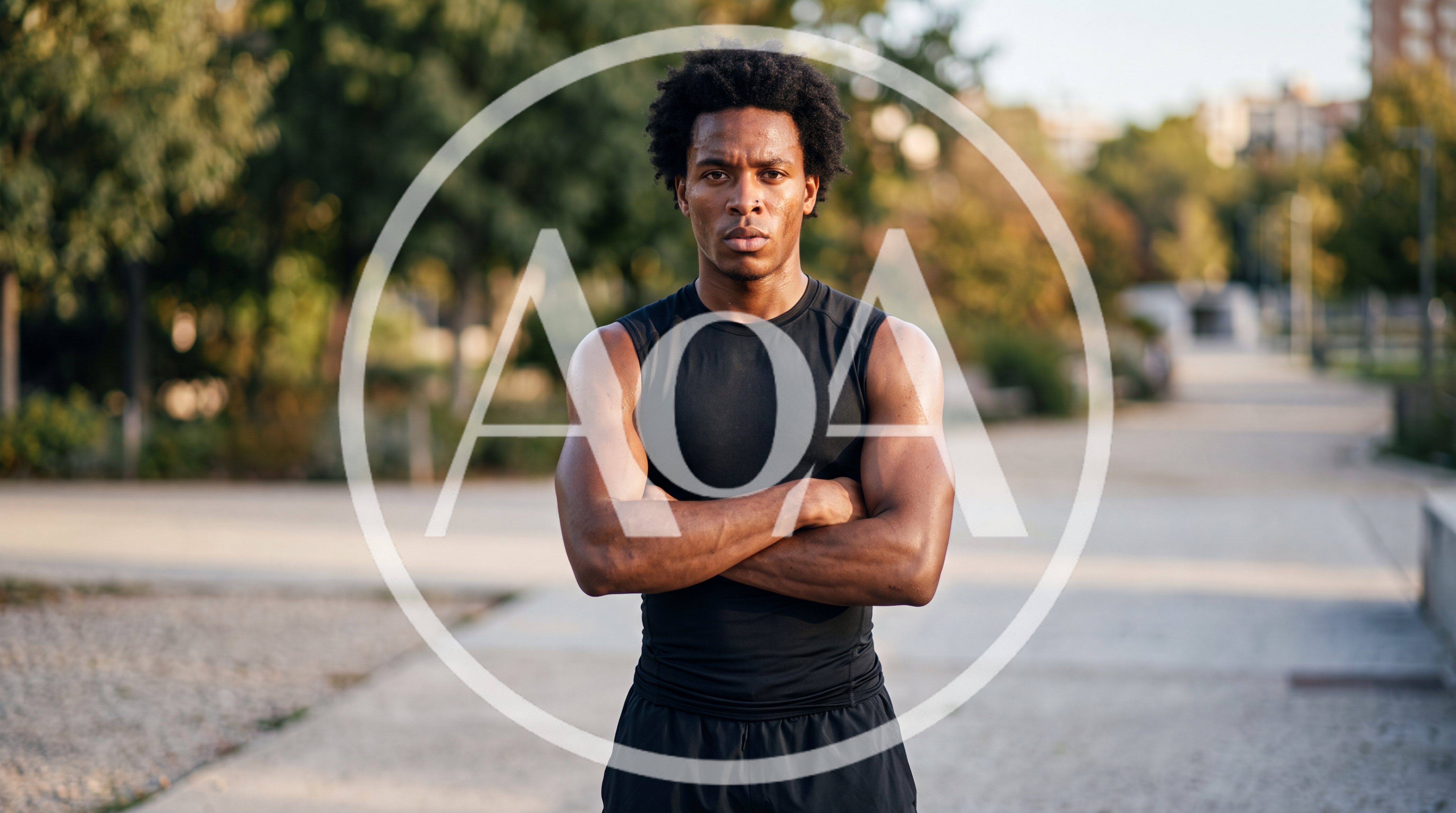 Athletic Young Man Standing With Arms Crossed Outdoors