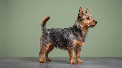 Australian Terrier Standing on a Grey Surface
