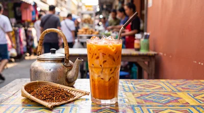 Thai Iced Tea Served On A Street Food Table