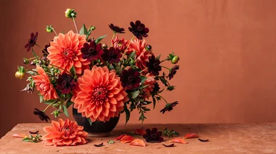 Dahlia Flower Arrangement in Ceramic Vase