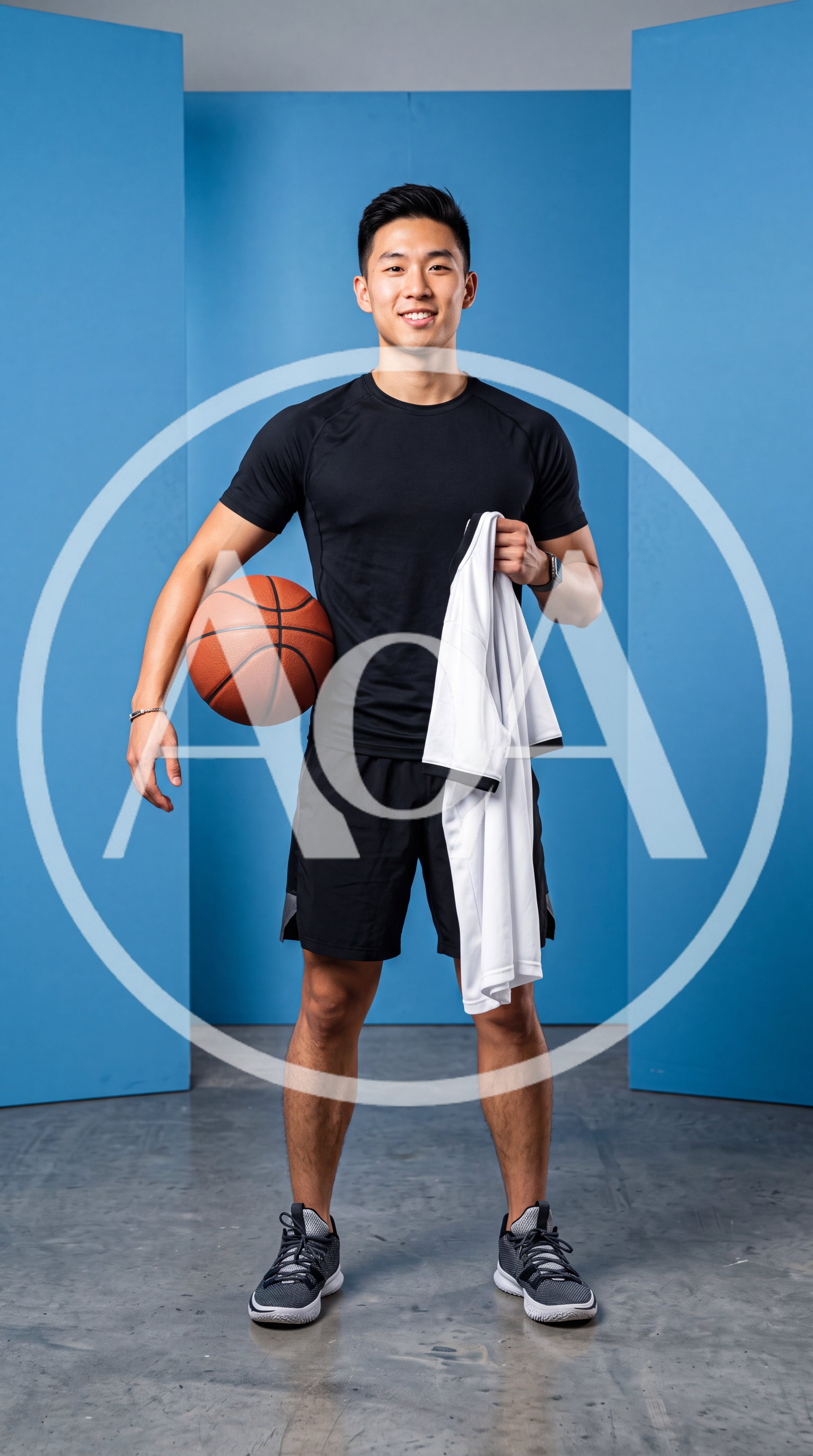 Young Asian Athlete Holding Basketball And Jersey