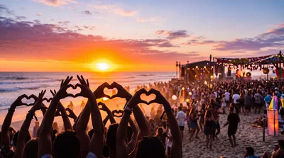 Crowd Making Heart Shapes At Beach Music Festival